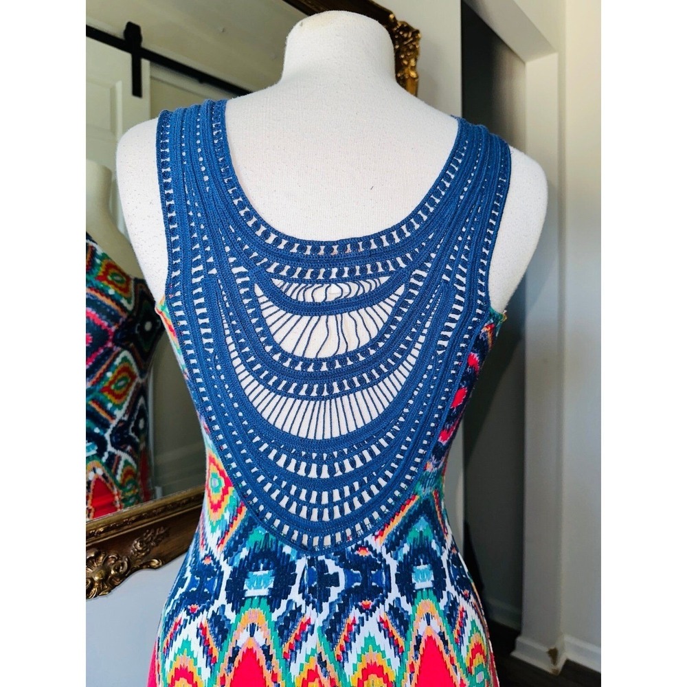 FP3 Ella Moss Anthropologie Maxi Dress Aztec Print Crochet Back Size XS Women's - Picture 5 of 9